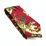 Cravate rouge tigre et bambou