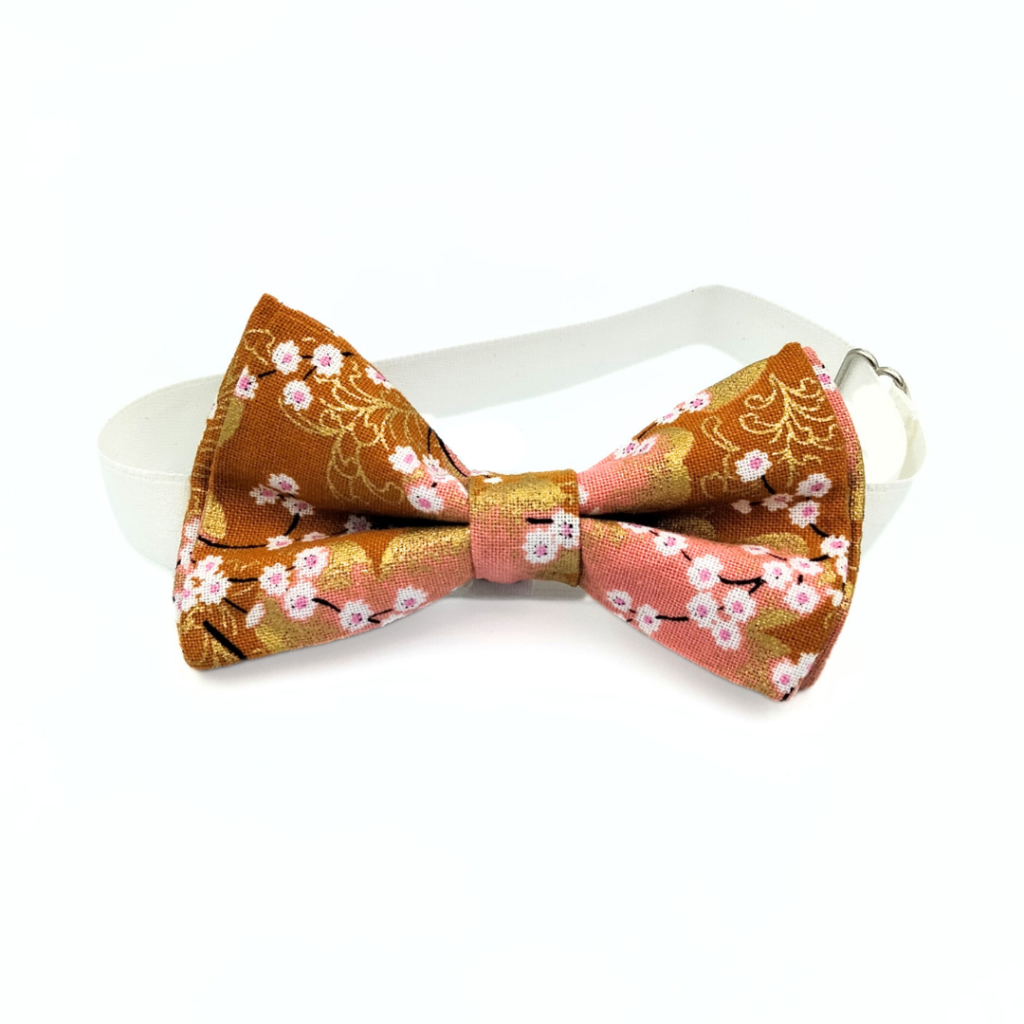 Noeud papillon enfant ocre rose et doré fleurs de cerisier