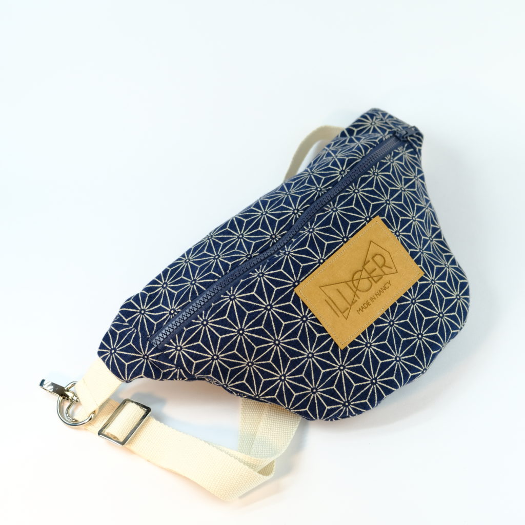Sac Banane en Coton Japonais Bleu Marine – Motif Asanoha – Illiger